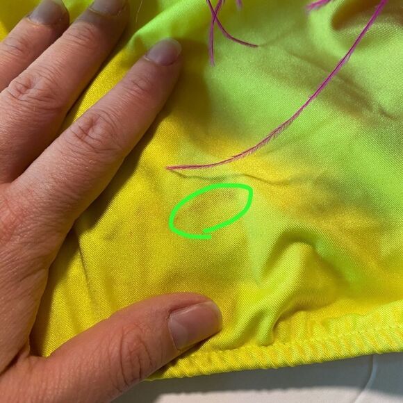 Glamour solo dance costume hot pink neon yellow Feather rhinestone bedazzled LC - Picture 13 of 15